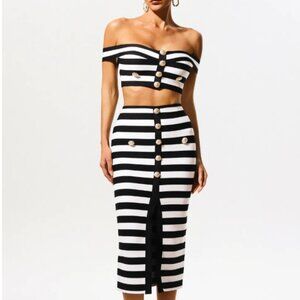 Martha Off-the-Shoulder Slit Bandage Midi Two-Piece Set by Bella Barnett